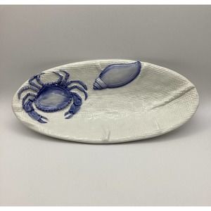 Blue Crab and Sea Shell Serving Dish Hand Painted & Made by Carraro in Italy